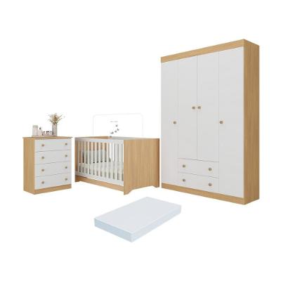 Quarto De Bebê Completo Berço Americano 3 Em 1 Colchão Encanto Multimóveis MP4601 Madeirado-branco