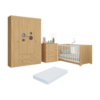 Quarto De Bebê Completo Berço Americano 3 Em 1 Colchão Pirulito Multimóveis MP4633 Madeirado