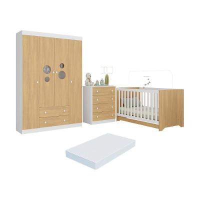 Quarto De Bebê Completo Berço Americano 3 Em 1 Colchão Pirulito Multimóveis MP4633 Branco-madeirado