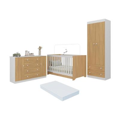Quarto De Bebê Completo Berço Americano 3 Em 1 Colchão Encanto Multimóveis MP4609 Branco-madeirado