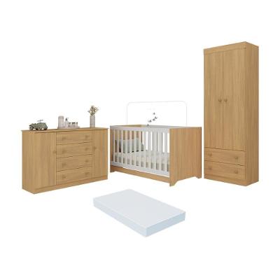 Quarto De Bebê Completo Berço Americano 3 Em 1 Colchão Encanto Multimóveis MP4609 Madeirado