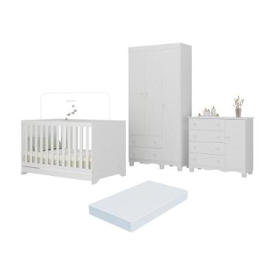 Quarto De Bebê Completo Berço Americano 3 Em 1 Colchão Dengo Multimóveis MP4608 Branco