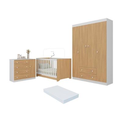 Quarto De Bebê Completo Berço Americano 3 Em 1 Colchão Encanto Multimóveis MP4597 Branco-madeirado