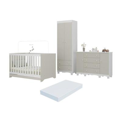 Quarto De Bebê Completo Berço Americano 3 Em 1 Colchão Dengo Multimóveis MP4612 Branco-off White