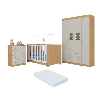 Quarto De Bebê Completo Berço Americano 3 Em 1 Colchão Doçura Multimóveis MP4666 Madeirado-off White