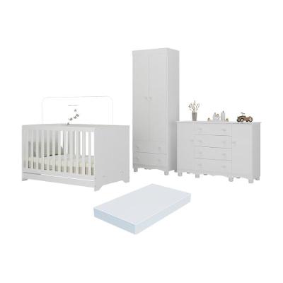Quarto De Bebê Completo Berço Americano 3 Em 1 Colchão Dengo Multimóveis MP4612 Branco