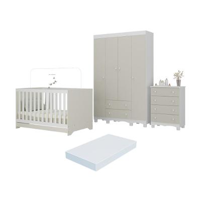 Quarto De Bebê Completo Berço Americano 3 Em 1 Colchão Dengo Multimóveis MP4604 Branco-off White