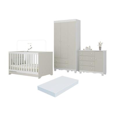 Quarto De Bebê Completo Berço Americano 3 Em 1 Colchão Dengo Multimóveis MP4608 Branco-off White