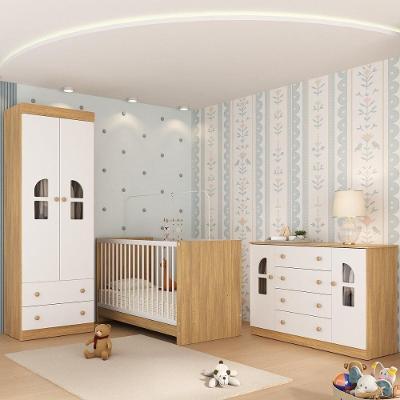 Quarto De Bebê Completo Berço 3 Em 1 Para Colchão 130x60cm Amora Multimóveis MP4561 Madeirado-branco