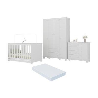 Quarto De Bebê Completo Berço Americano 3 Em 1 Colchão Dengo Multimóveis MP4600 Branco