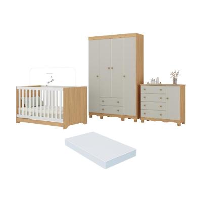 Quarto De Bebê Completo Berço Americano 3 Em 1 Colchão Dengo Multimóveis MP4600 Madeirado-off White