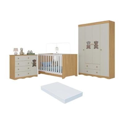 Quarto De Bebê Completo Berço Americano 3 Em 1 Colchão Doçura Multimóveis MP4662 Madeirado-off White