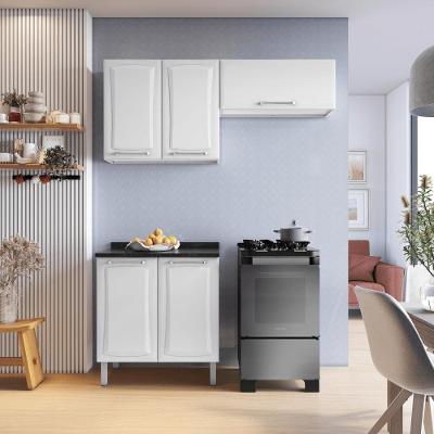 Kit de Cozinha Compacta Tarsila em Aço 160cm Branco com Tampo em Granito