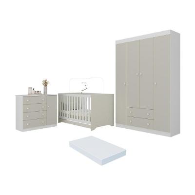Quarto De Bebê Completo Berço Americano 3 Em 1 Colchão Encanto Multimóveis MP4597 Branco-off White