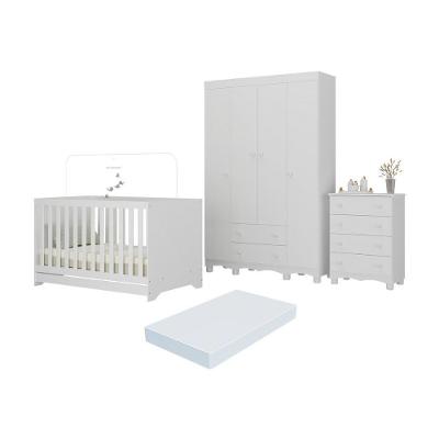 Quarto De Bebê Completo Berço Americano 3 Em 1 Colchão Dengo Multimóveis MP4604 Branco