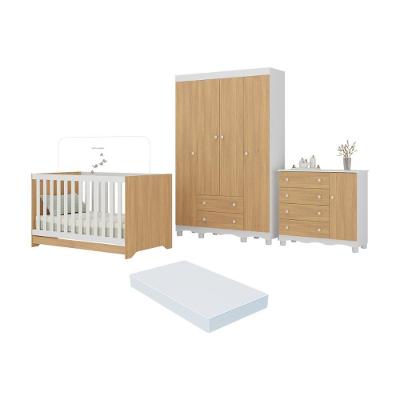 Quarto De Bebê Completo Berço Americano 3 Em 1 Colchão Dengo Multimóveis MP4600 Branco-madeirado