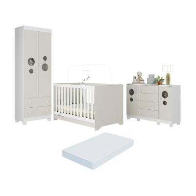 Quarto De Bebê Completo Berço Americano 3 Em 1 Colchão Bombom Multimóveis MP4642 Branco-off White