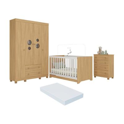 Quarto De Bebê Completo Berço Americano 3 Em 1 Colchão Bombom Multimóveis MP4634 Madeirado
