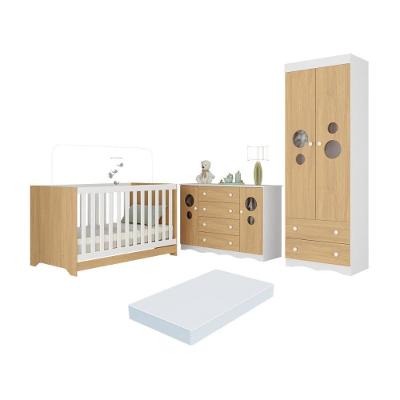 Quarto De Bebê Completo Berço Americano 3 Em 1 Colchão Sonho Multimóveis MP4643 Branco-madeirado