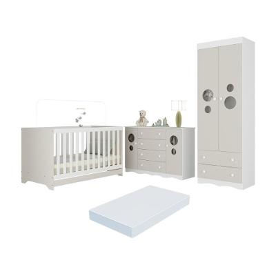 Quarto De Bebê Completo Berço Americano 3 Em 1 Colchão Sonho Multimóveis MP4643 Branco-off White