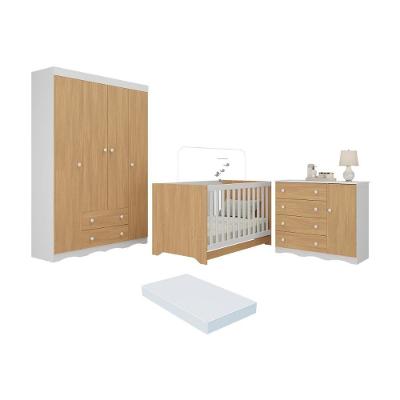 Quarto De Bebê Completo Berço Americano 3 Em 1 Colchão Realeza Multimóveis MP4599 Branco-madeirado