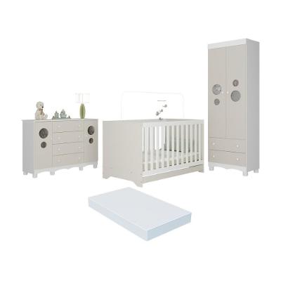 Quarto De Bebê Completo Berço Americano 3 Em 1 Colchão Suspiro Multimóveis MP4676 Branco-off White