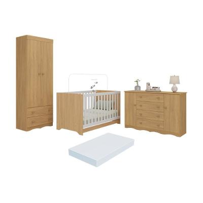 Quarto De Bebê Completo Berço Americano 3 Em 1 Colchão Realeza Multimóveis MP4611 Madeirado