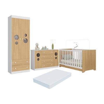 Quarto De Bebê Completo Berço Americano 3 Em 1 Colchão Pirulito Multimóveis MP4641 Branco-madeirado
