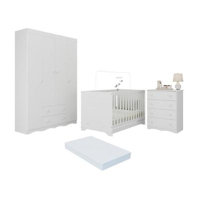 Quarto De Bebê Completo Berço Americano 3 Em 1 Colchão Realeza Multimóveis MP4603 Branco