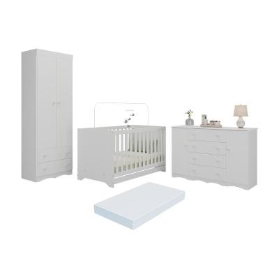 Quarto De Bebê Completo Berço Americano 3 Em 1 Colchão Realeza Multimóveis MP4611 Branco