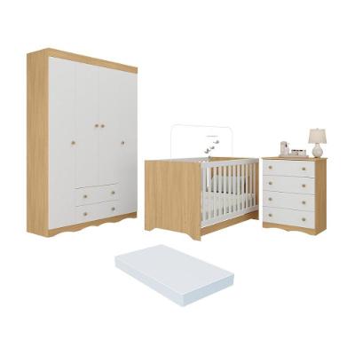 Quarto De Bebê Completo Berço Americano 3 Em 1 Colchão Realeza Multimóveis MP4603 Madeirado-branco