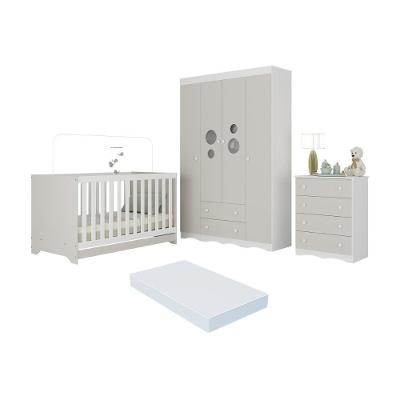 Quarto De Bebê Completo Berço Americano 3 Em 1 Colchão Sonho Multimóveis MP4635 Branco-off White