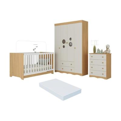 Quarto De Bebê Completo Berço Americano 3 Em 1 Colchão Sonho Multimóveis MP4635 Madeirado-off White