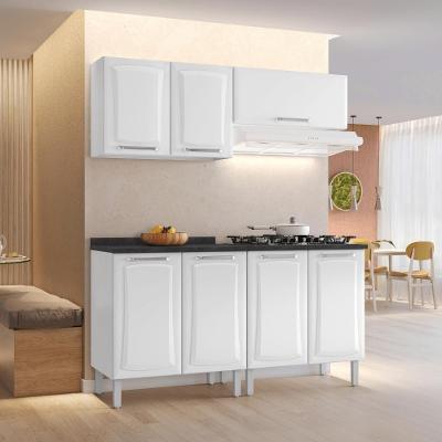 Cozinha Compacta Tarsila em Aço 200cm Branco com Tampo MDF para Ambiente Planejado