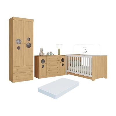 Quarto De Bebê Completo Berço Americano 3 Em 1 Colchão Pirulito Multimóveis MP4641 Madeirado