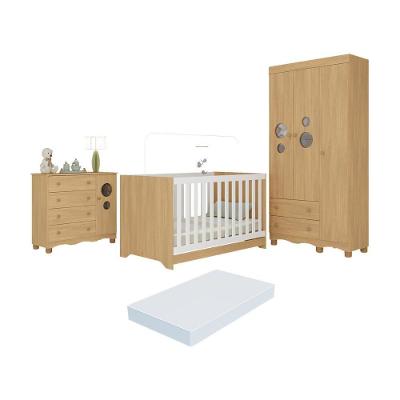 Quarto De Bebê Completo Berço Americano 3 Em 1 Colchão Suspiro Multimóveis MP4640 Madeirado