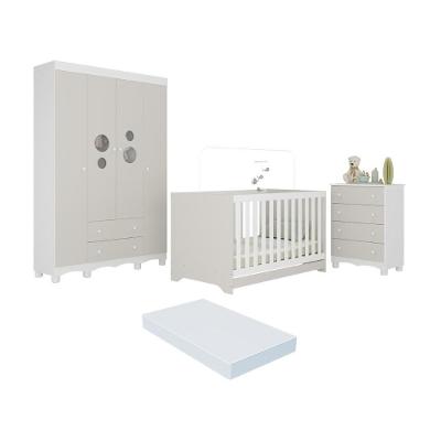 Quarto De Bebê Completo Berço Americano 3 Em 1 Colchão Suspiro Multimóveis MP4636 Branco-off White