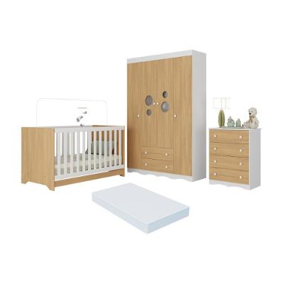 Quarto De Bebê Completo Berço Americano 3 Em 1 Colchão Sonho Multimóveis MP4635 Branco-madeirado