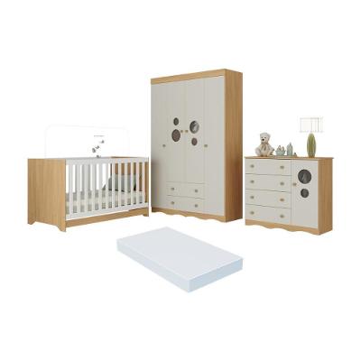 Quarto De Bebê Completo Berço Americano 3 Em 1 Colchão Sonho Multimóveis MP4631 Madeirado-off White