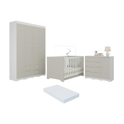 Quarto De Bebê Completo Berço Americano 3 Em 1 Colchão Realeza Multimóveis MP4599 Branco-off White
