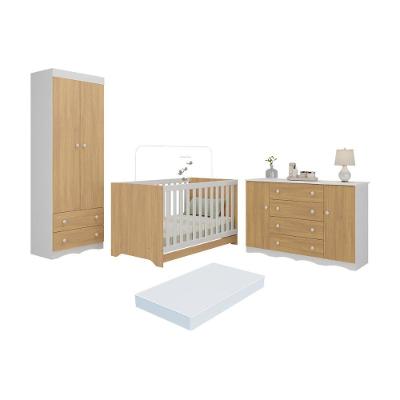 Quarto De Bebê Completo Berço Americano 3 Em 1 Colchão Realeza Multimóveis MP4611 Branco-madeirado