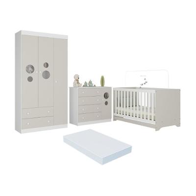 Quarto De Bebê Completo Berço Americano 3 Em 1 Colchão Pirulito Multimóveis MP4637 Branco-off White
