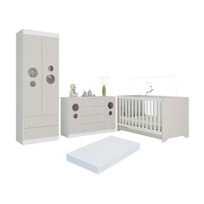 Quarto De Bebê Completo Berço Americano 3 Em 1 Colchão Pirulito Multimóveis MP4641 Branco-off White