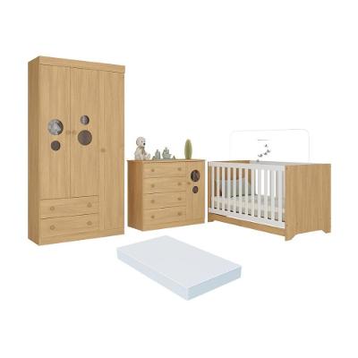 Quarto De Bebê Completo Berço Americano 3 Em 1 Colchão Pirulito Multimóveis MP4637 Madeirado