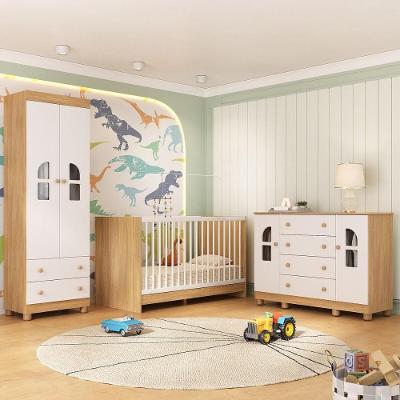Quarto De Bebê Completo Berço 3 Em 1 Para Colchão 130x60cm Nina Multimóveis MP4562 Madeirado-branco