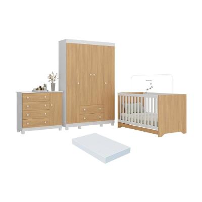 Quarto De Bebê Completo Berço Americano 3 Em 1 Colchão Allegra Multimóveis MP4598 Branco-madeirado