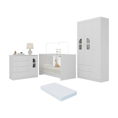 Quarto De Bebê Completo Com Berço 3 Em 1 Com Colchão Incluso Amora Multimóveis MP4573 Branco