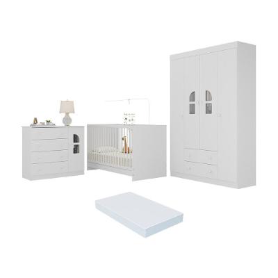 Quarto De Bebê Completo Com Berço 3 Em 1 Com Colchão Incluso Amora Multimóveis MP4565 Branco