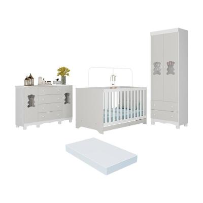 Quarto De Bebê Completo C-berço Americano 3 Em 1 Colchão Ternura Multimóveis MP4675 Branco-off White