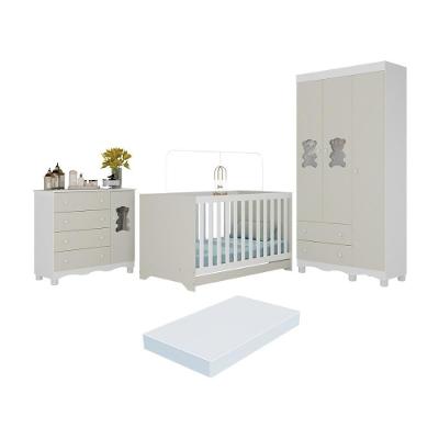 Quarto De Bebê Completo C-berço Americano 3 Em 1 Colchão Ternura Multimóveis MP4671 Branco-off White